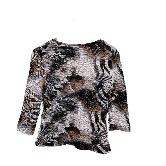 Joseph Ribkoff Smocked Animal Print Sequin Detailed Top Size 8 - Picture 2 of 4